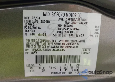 2004 Ford Explorer Nbx/Xlt from USA, damaged, VIN 1FMZU73E24UC36445